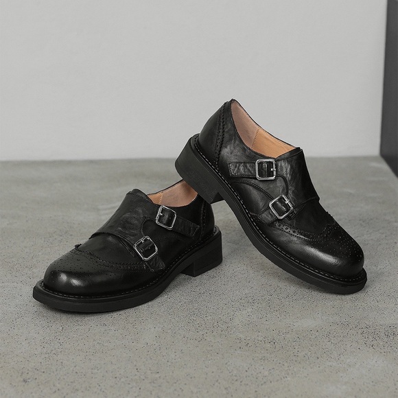 Black Leather Oxford Loafers Shoes - Picture 5 of 6